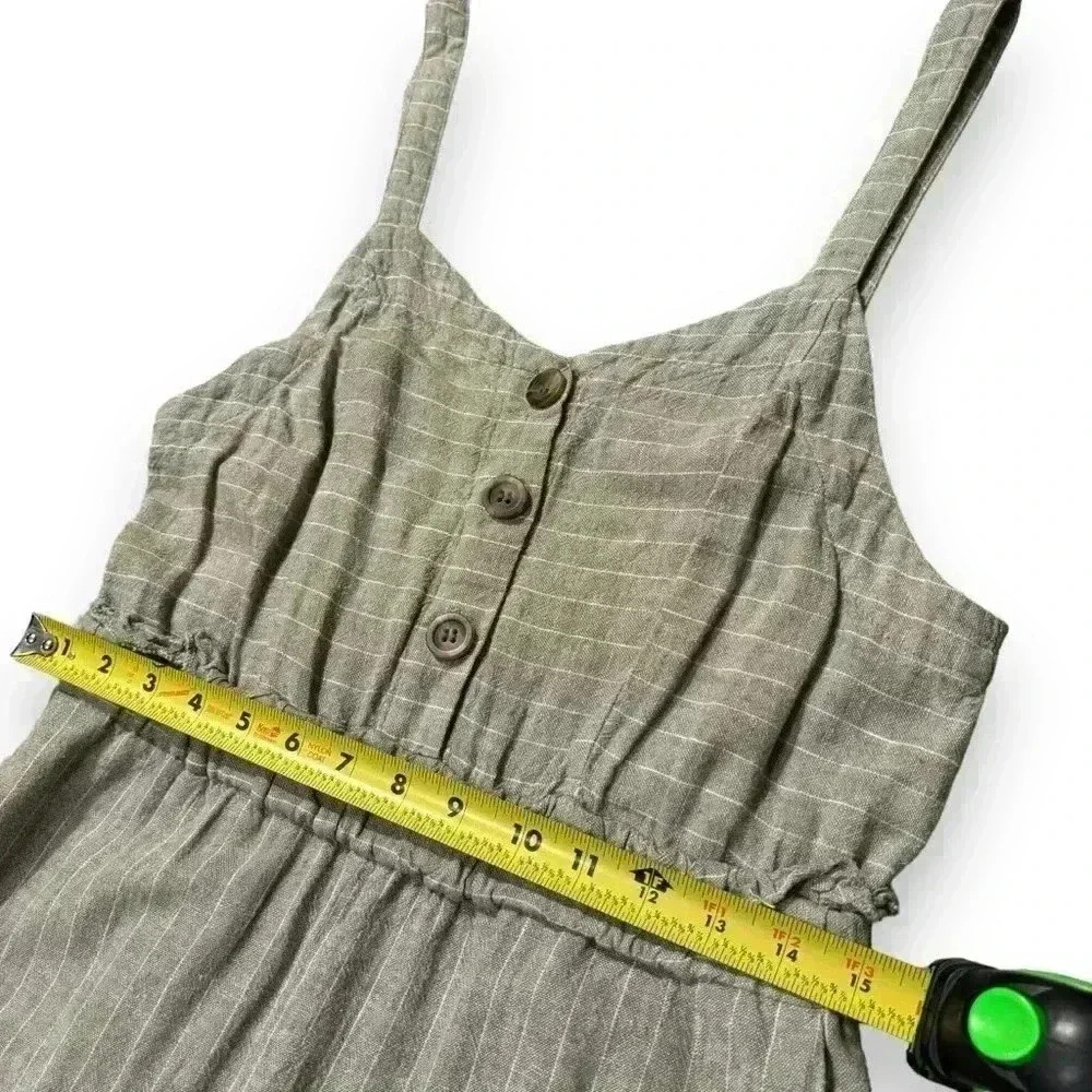 Romeo & Juliet Couture Tan Striped Linen Blend Jumpsuit Adjustable strap size Lg - Picture 10 of 16